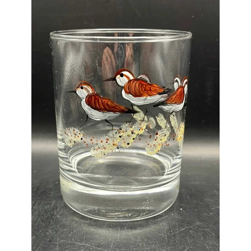 Hand Painted Glass Tumbler 12oz Lowball Shorebird Red-Capped‎ Plover Beach Coast